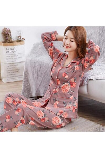 GENERAL Women'S Pajamas Cotton Pajama Set Long Sleeve Top + Pants