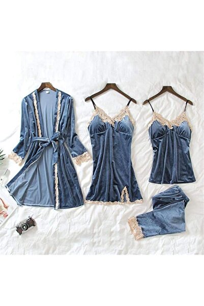 GENERAL Fashion Velvet Warm Winter Pyjamas Sets for Women, 4 Pieces