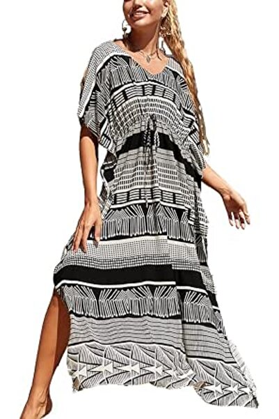 YouKD Summer Cotton Floral Long Kaftan Bohemian Kimono Beach Swimsuit Cover U...