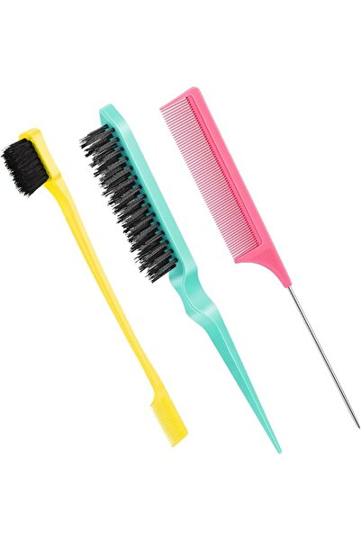 Geiserailie 3 Pcs Slick Back Hair Brush Set Bristle Brush Edge Control Teasin...