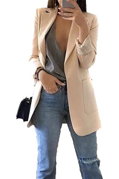 YMing Women's Blazer, Elegant Loose Cardigan Jacket with Lapel Collar, Notch ...