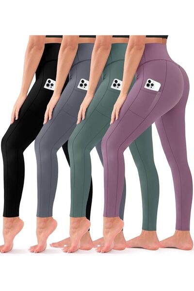 Bluemaple 4 Pack Leggings for Women Butt Lift High Waisted Tummy Control No S...