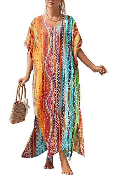 Bsubseach Women Embroidery Short Sleeve Bikini Swimsuit Cover Up Side Split B...