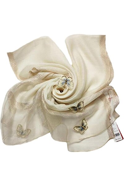 GENERAL Women Mulberry Silk Scarf Lightweight Scarves Embroidered Butterfly S...