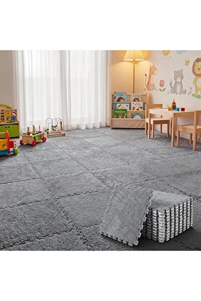 Flutesan 15 Pcs Winter Plush Puzzle Foam Floor Mat Interlocking Carpet Tiles ...