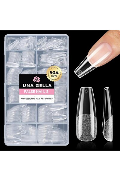 UNA GELLA Nail Tips Square: 504PCS Short Square Nail Tips Pre Etched Gel Fake...