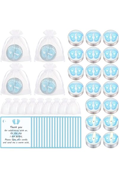 Treela 20 Sets Baby Shower Party Favors Green Tea Lights Candles with Organza...