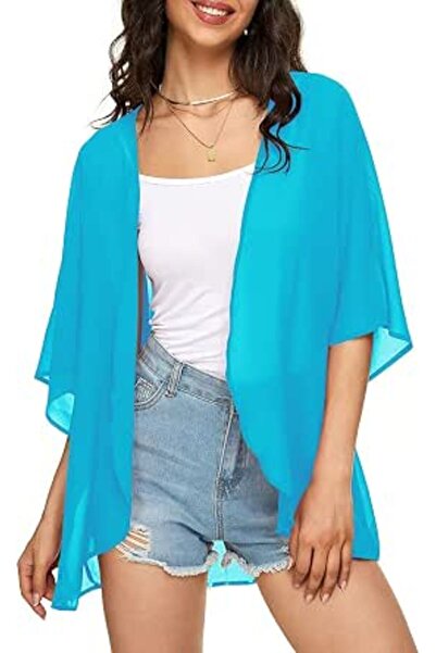 Indian's Women's Solid Puff Sleeve Kimono Cardigan Loose Cover Up Casual Blou...