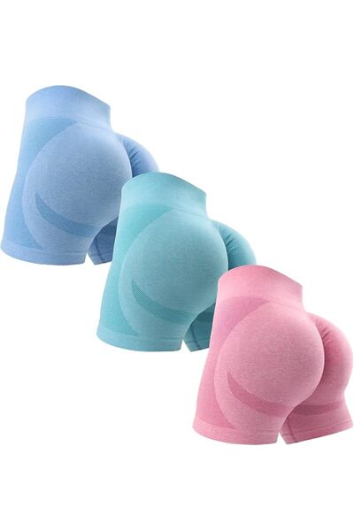 GENERAL OVESPORT 3 Piece Workout Shorts for Women Seamless Scrunch Butt Lifti...