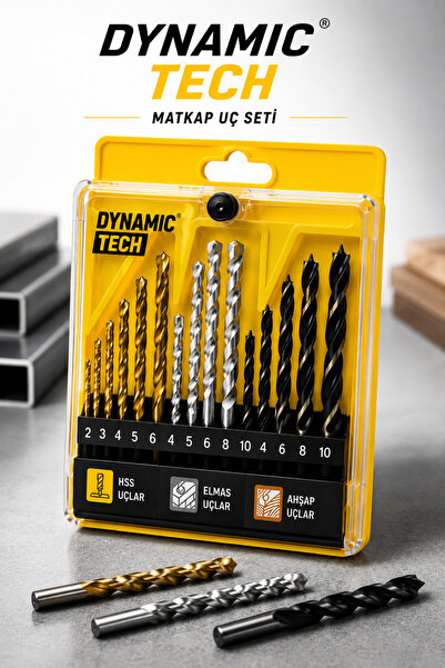 DynamicTech Profesyonel 16 Parça Matkap Uç Seti Hss Elmas Ahşap Uç Seti Metal Beton Tuğla Ahşap Uyumlu
