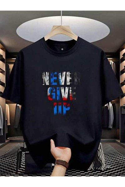 23ERVA ملابس صيفية للرجال، تي شيرت مطبوع عليه Never Give Up، تي شيرت عتيق الط...