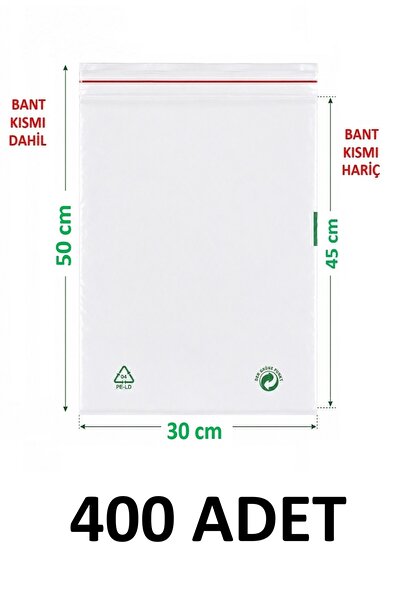 MTKardeşler 400 Pcs 30X45+5 cm Transparent Green Recyclable Adhesive Nylon Ba...
