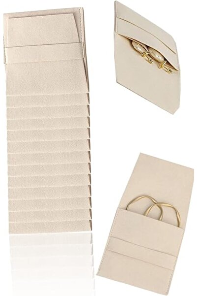 Sweet seven Beige Jewelry Pouch Set, 20 Pcs Microfiber Organizer with Divider...
