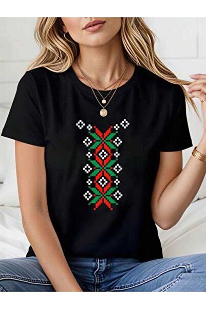 23ERVA Women's Christmas Pattern, Pure Cotton T-Shirt, Winter Wear, Holiday S...
