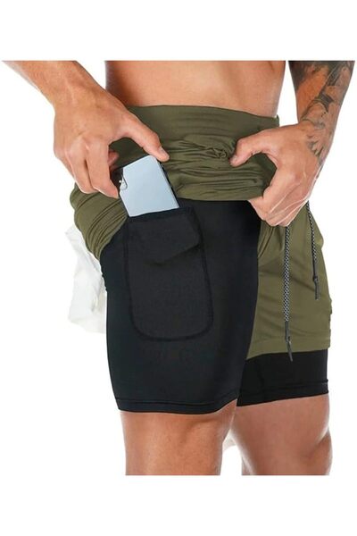 Longwu Men's Gym Shorts Outdoor Sports 2 in 1 Breathable Fitness Pants Quick ...
