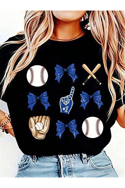 NOURAM Casual, Women's T-Shirt, Baseball And Bow Design, Spring Summer Wear, ...