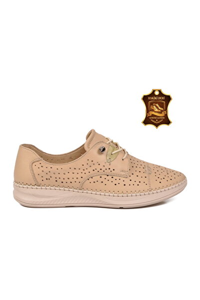 Voyager Pantofi casual de damă, bej, din piele naturală, cu șireturi din cauc...