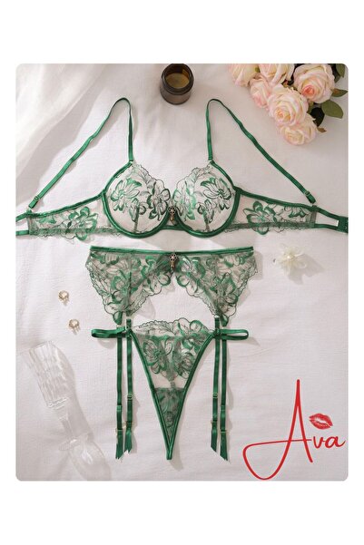 YEŞİL SOFT DANTELLİ JARTİYER SET