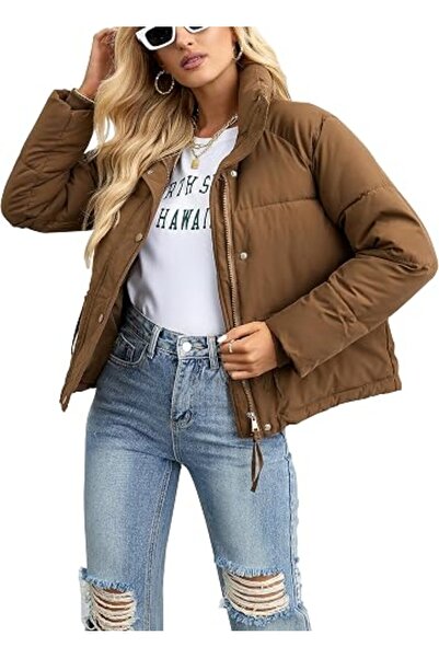 GENERAL GXFGZZRS Womens Winter Cropped Puffer Jacket Long Sleeve Stand Collar...