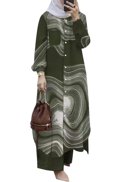 GENERAL ODIZLI Women's Muslim 2 Pieces Sets Long Sleeve Button Down Shirt and...