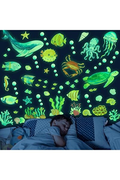 AZONEE Ocean Fish Wall Decals Glow in The Dark, Removable Sea Turtle Wall Sti...