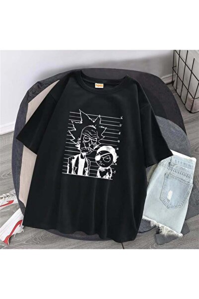 DEEFWEAR Mi̇ngalondon R&M Printed Black Unisex Oversize T-Shirt
