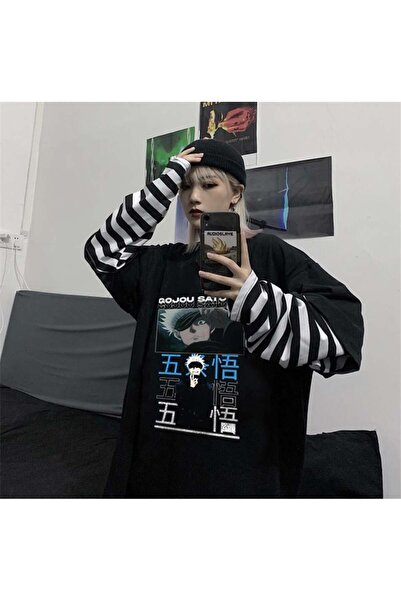 DEEFWEAR Mi̇ngalondon Gojou Satoru - Jujutsu Kaisen Printed Fake Sleeves Unis...