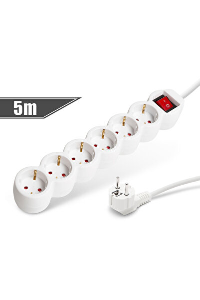 Alista Home Extension cord 6 Schuko sockets, 5m, with switch, 16A, child prot...