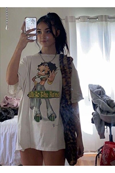 DEEFWEAR Mi̇ngalondon Cute Betty Boop Printed White T-Shirt