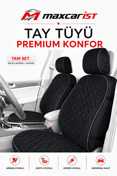 Premium Elegance Tay Tüyü Oto Koltuk Minderi Tam Set – Terletmeyen, Kaymaz Tabanlı, 4 Mevsim Konfor