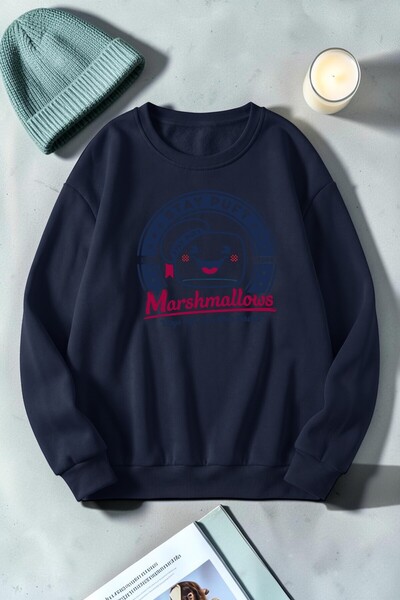 uyguntarz Unisex Cute Marshmallows Printed Crew Neck Sweatshirt