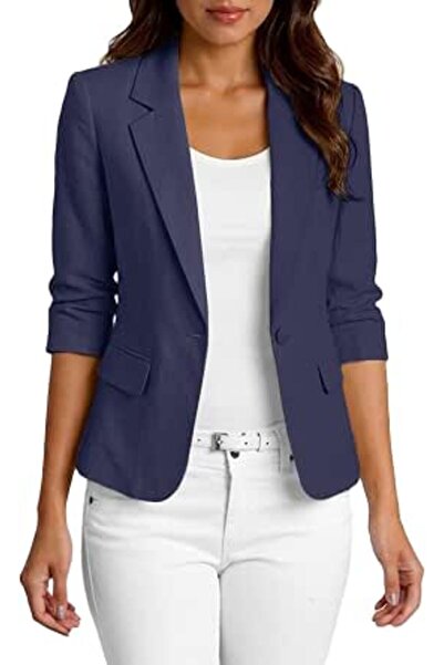 Minar Mina Self 2026 Women's Summer 3/4 Sleeve Linen Blazer - Lightweight Bre...
