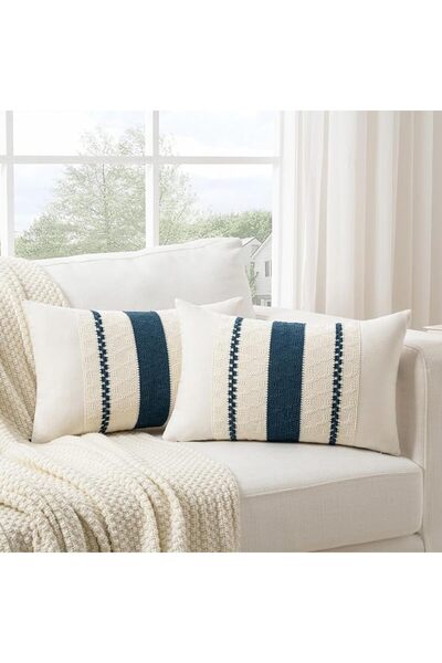 Fancy Homi Set of 2 Dusty Blue Vintage Lumbar Decorative Throw Pillow Covers ...