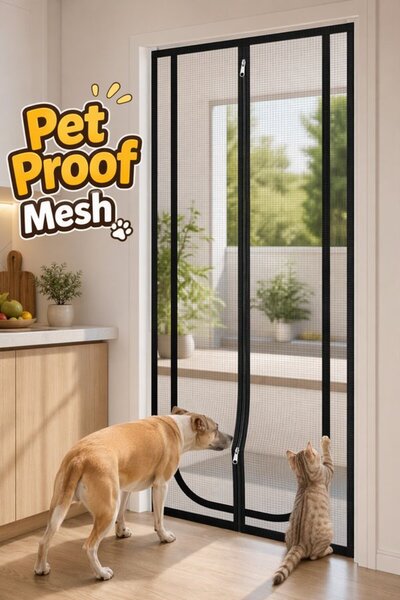 Generic 1Pc Alloy Steel Pet Proof Mesh Screen Door Two Way Zipper Mosquito In...
