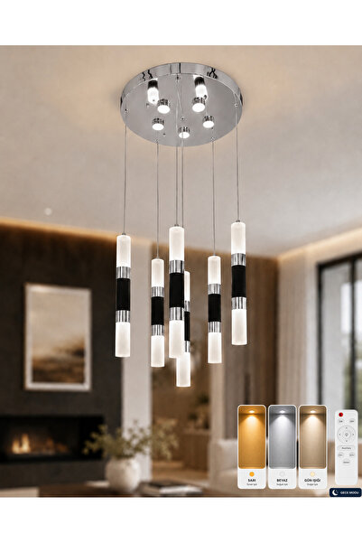 Nevada Aydınlatma Baviera 6 lı Led Sarkıt Avize 24 Watt Kumandalı Oturma Odas...