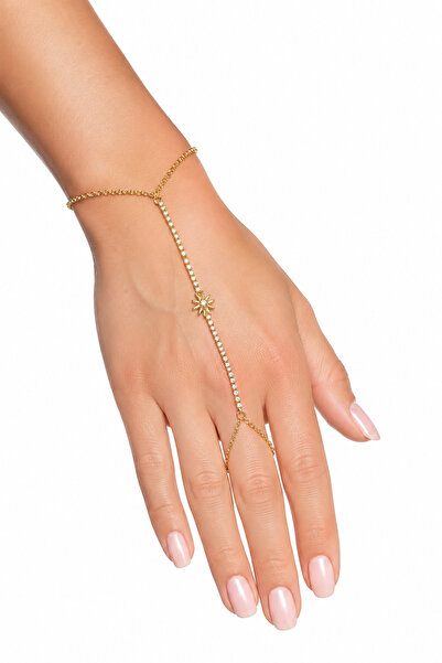 Hayalperest boncuk Gold Color Stone Star Detailed Shahmeran Women's Hand Acce...