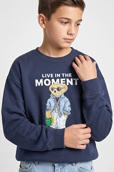 Dmb Boy's Teddy Bear Printed Crew Neck Sweatshirt