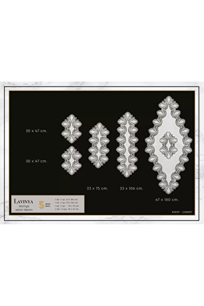 Ceki Home Linya Model Cream-cream 5 τεμαχίων Σετ σαλονιού από λινό με δαντέλα...
