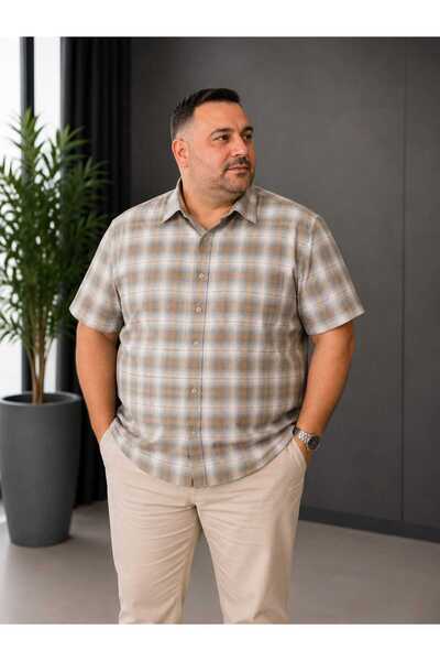 ETİQET Plus Size Single Pocket Short Sleeves Men's Shirt 70% Cotton 30% Polye...