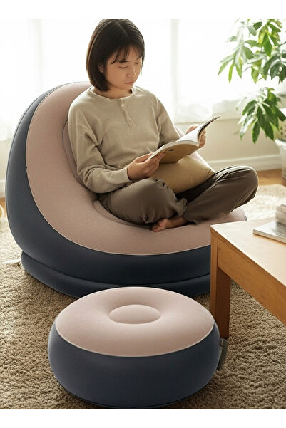 Yallabena Folding Inflatable Sofa with Footstool Portable Lazy Lounger Thicke...