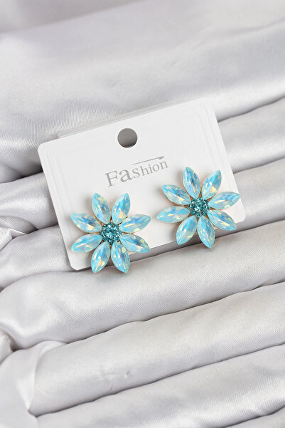 shopwave Ice Blue Color Crystal Stone Lotus Flower Model Women's Earrings