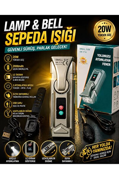 BLOMSTER 20W 2000mAh Bisiklet Ön Farı & Korna | LC Dijital Ekran | 3 Modlu Güçlü LED | Uzatılabilir Düğme | USB Şarj