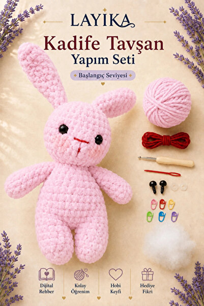 Kent Pazarı Velvet Rabbit Knitting Kit - Amigurumi Making Set with Digital Guide