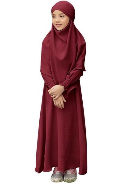 IDOPIP Muslim Dress for Girls Islamic Prayer Abaya Smocked Long Sleeve Kaftan...