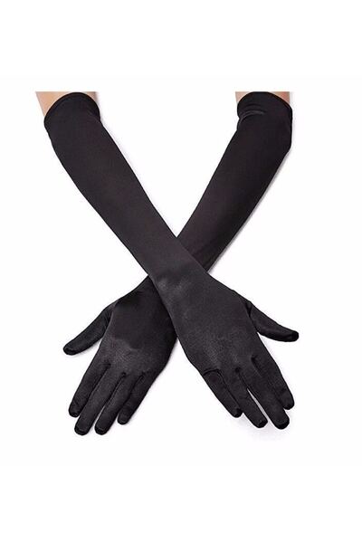 naque Black Color Elbow Length Fabric Gloves