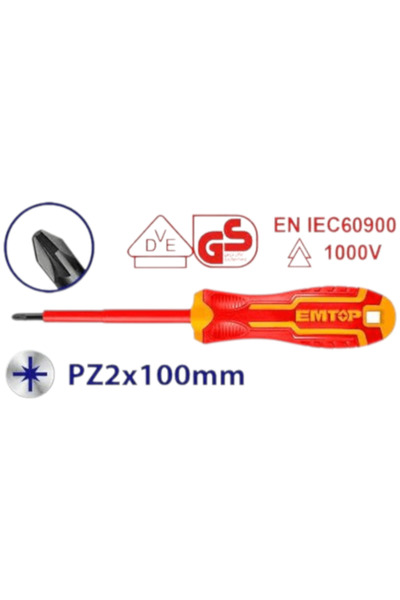 EMTOP Square Insulated Screwdriver 1000V 100mm Esdrjpz2100 - M-Top