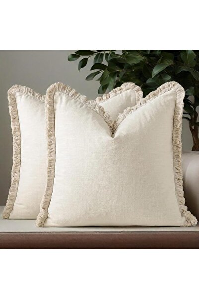 Generic Decorative Linen Throw Pillow Covers with Fringe, 45x45 cm, Set of 2,...