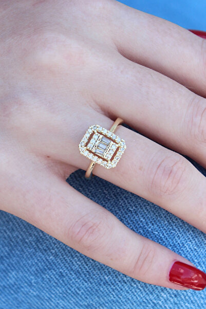 SORA GROUP Gold Color Baguette Zircon Stone Women's Ring