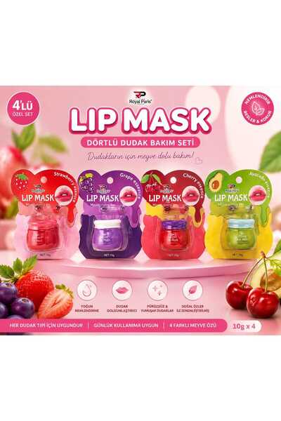 NURDAY lip balım mask kaşıklı DÖRTLÜ çilek üzüm avokado kiraz bir arada nemle...