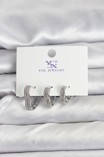 SORA GROUP Silver Color Brass Zircon Stone Heart Women's Earrings